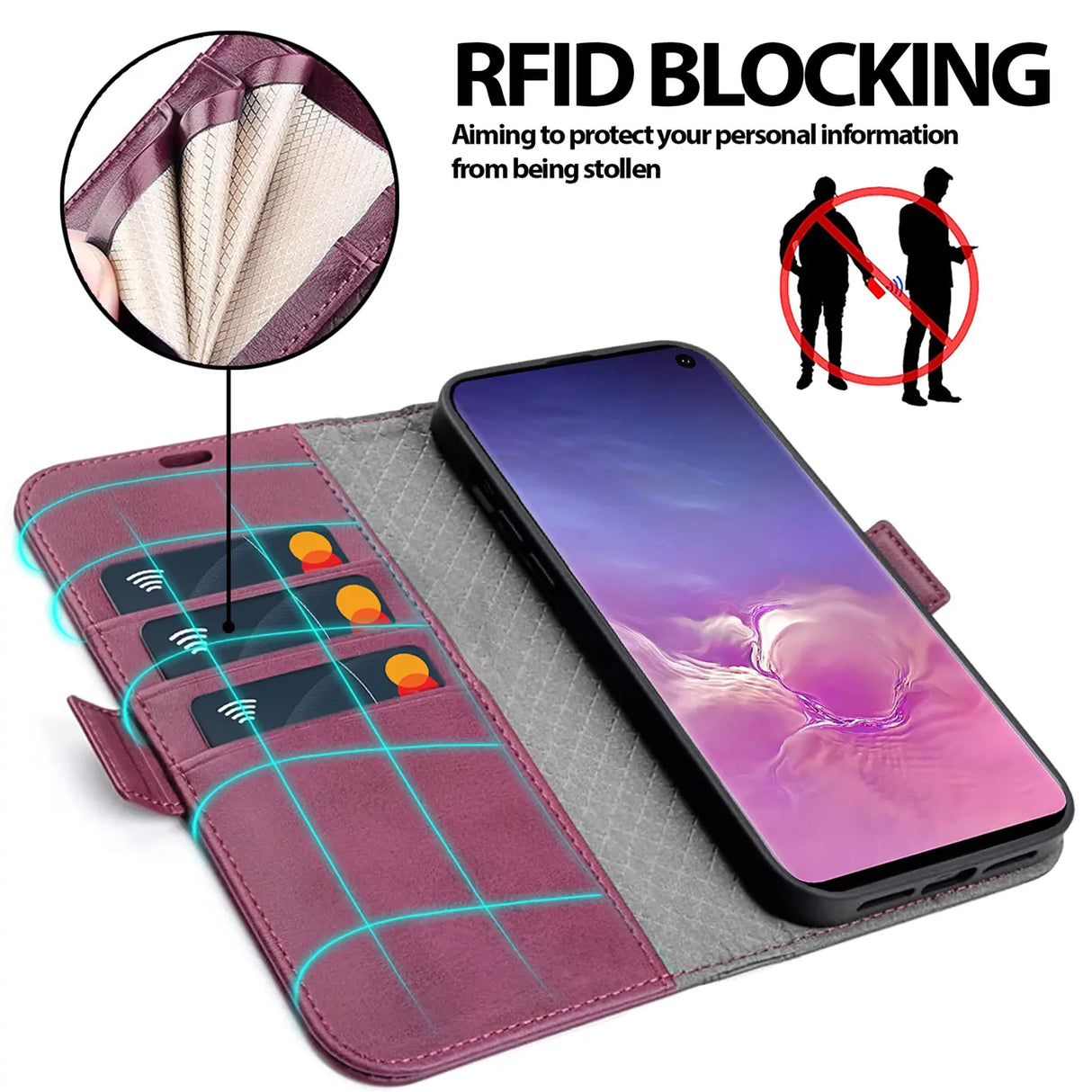 Samsung Galaxy S10 Klapphülle im Lederlook mit RFID Block in Lila