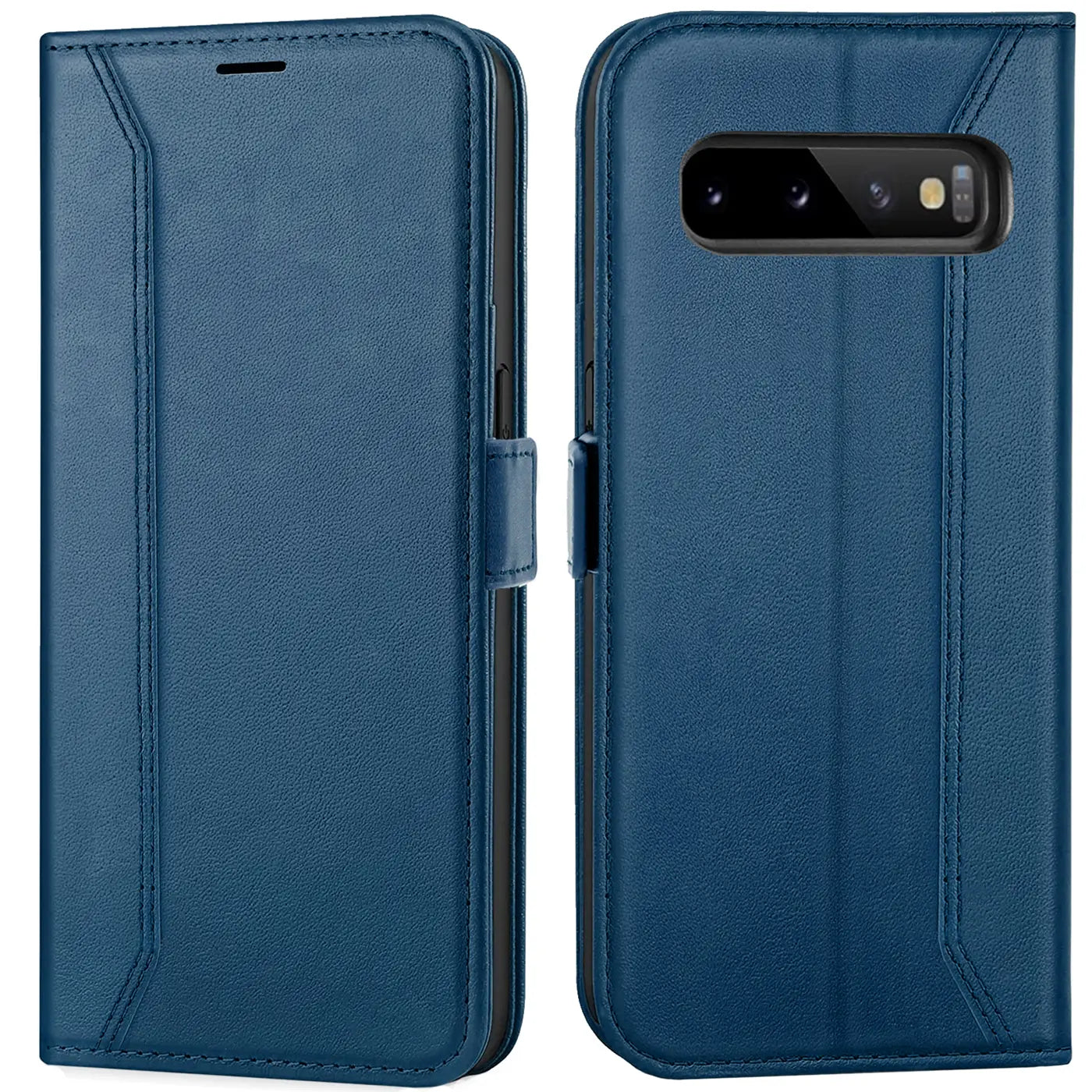 Blaue Leder-Klapphülle, Vorder- und Rückansicht, für Samsung S10 Plus