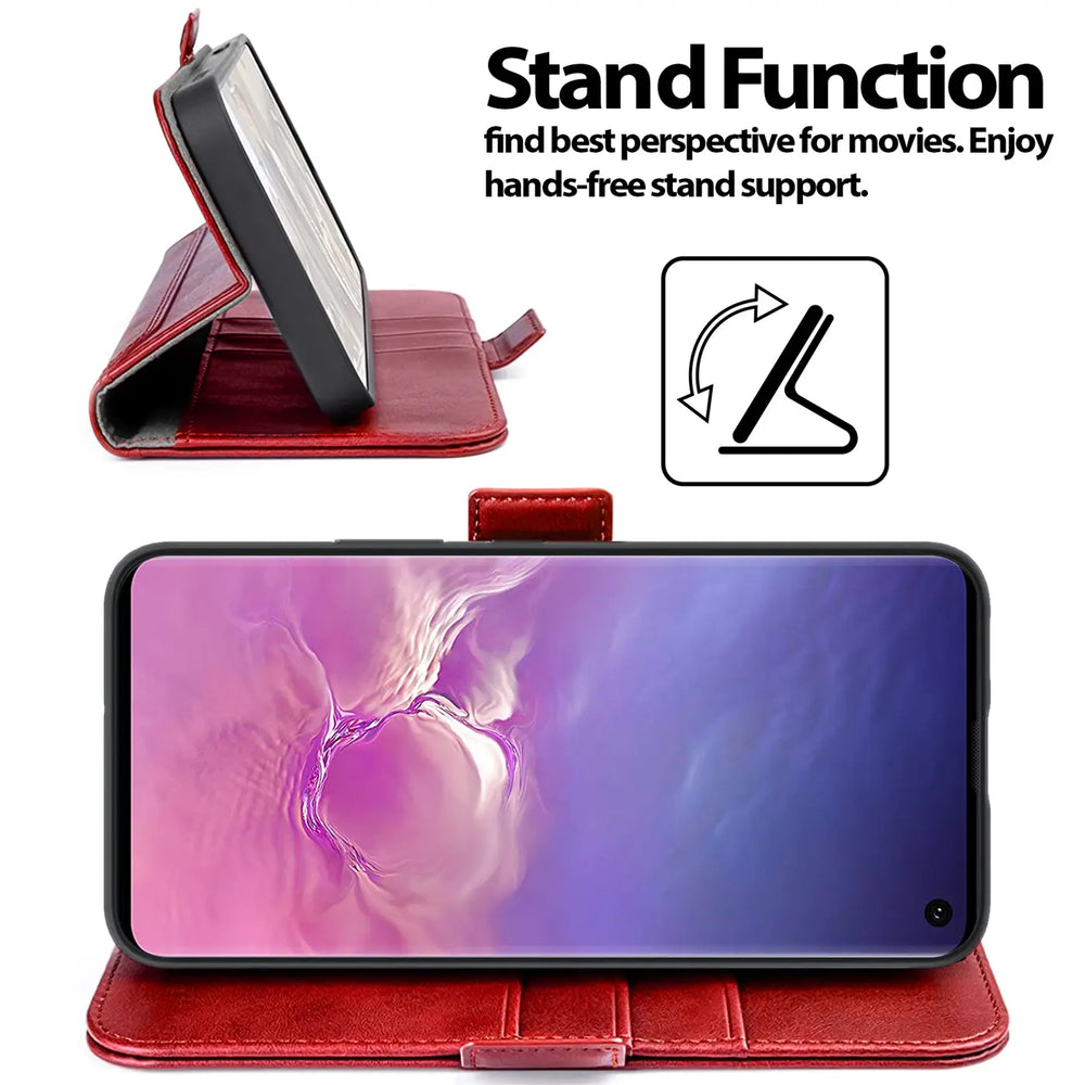 Samsung Galaxy S10 Plus Klapphülle im Lederlook mit RFID Block in Rot