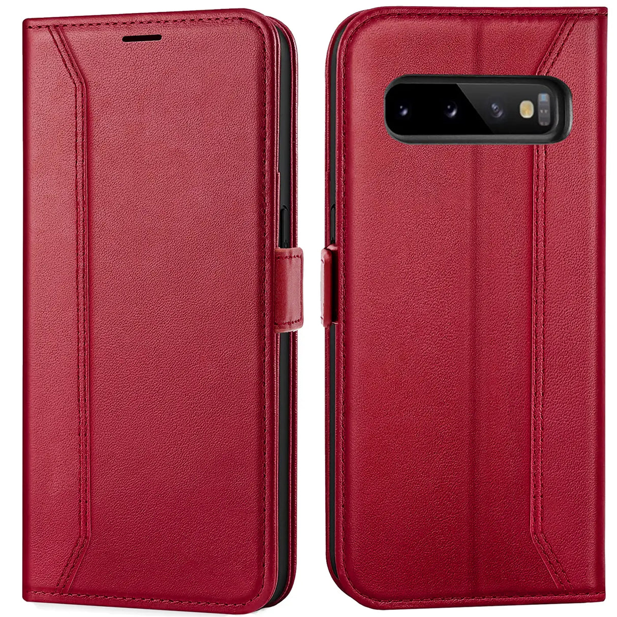 Samsung Galaxy S10 Klapphülle im Lederlook mit RFID Block in Rot