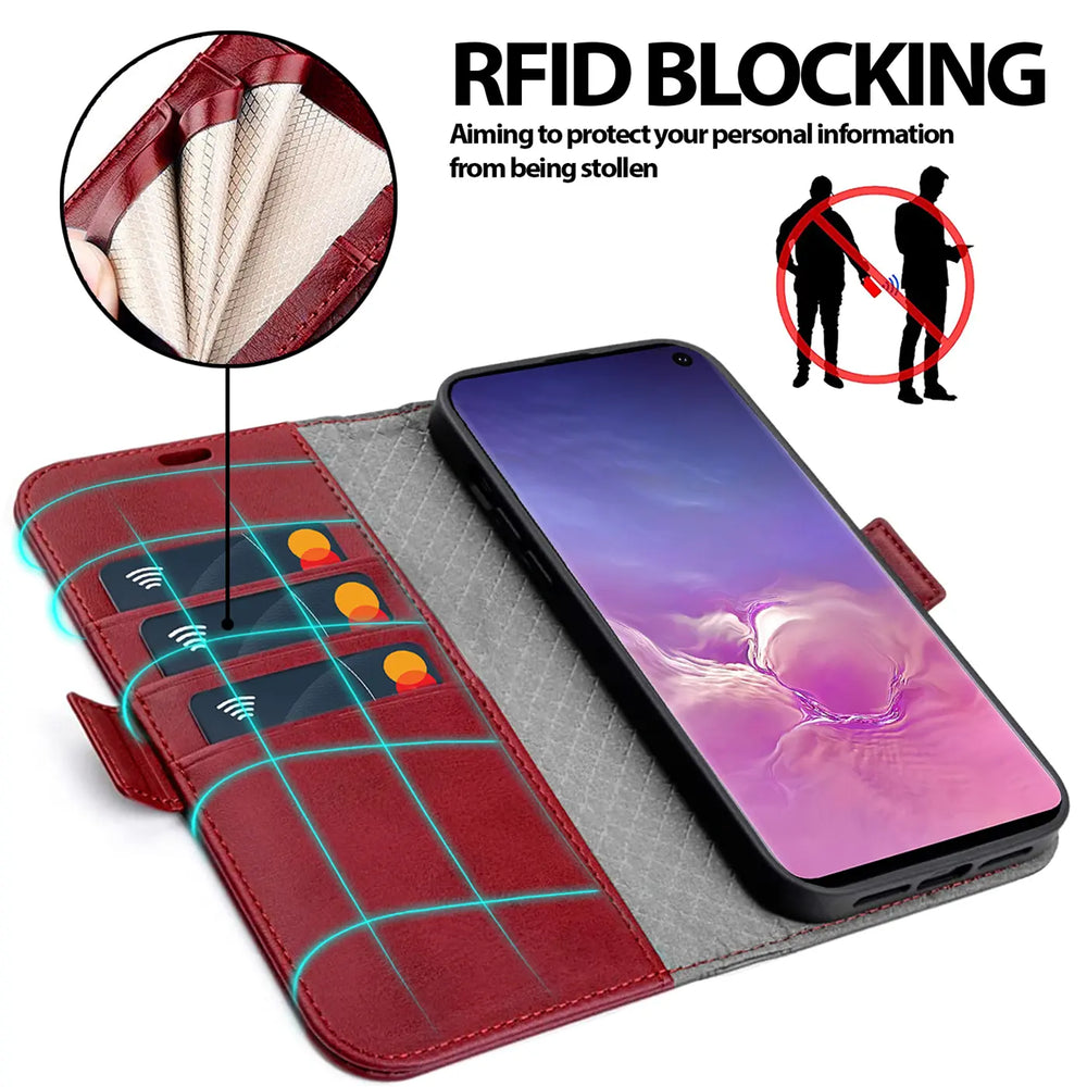 Samsung Galaxy S10 Klapphülle im Lederlook mit RFID Block in Rot