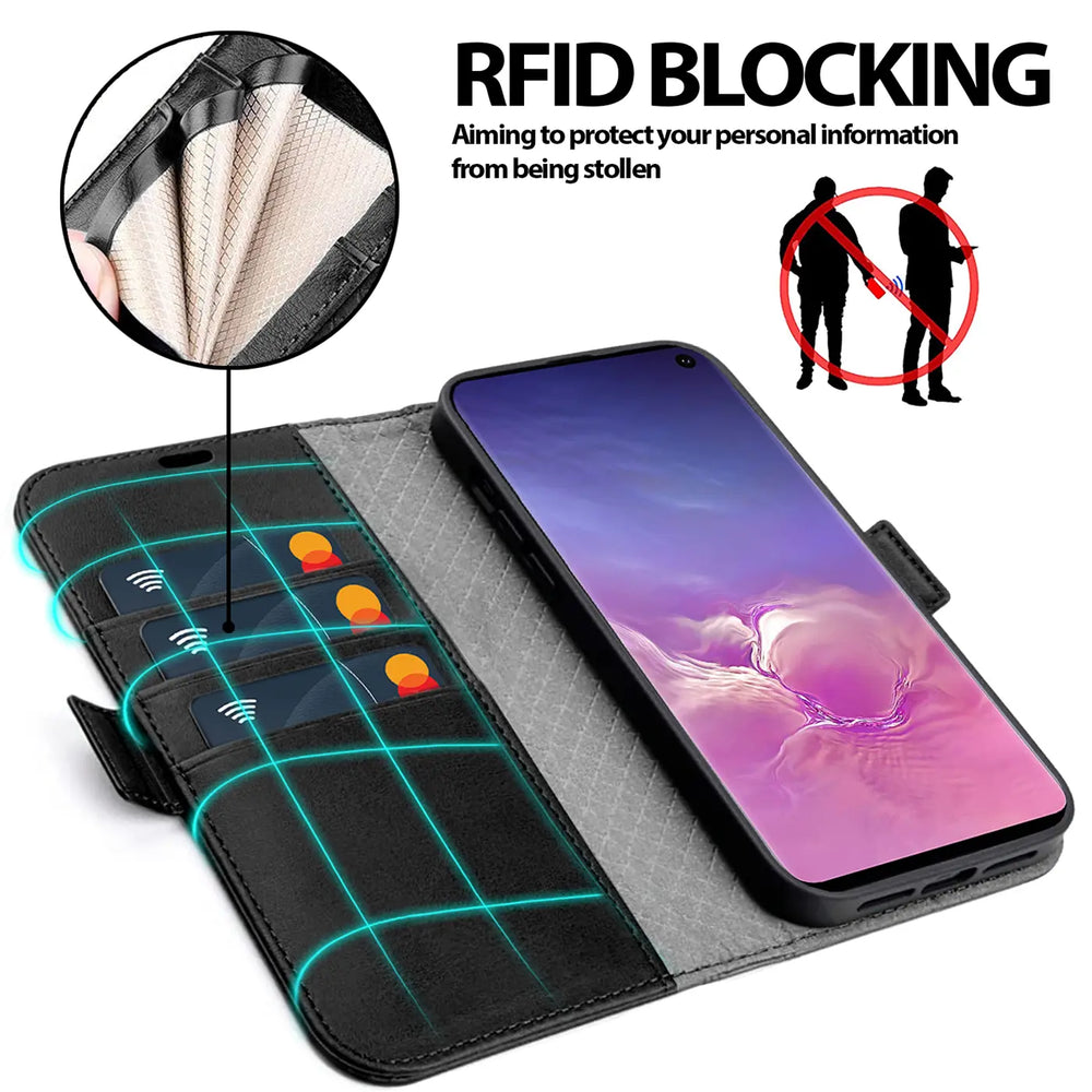 Samsung Galaxy S10 Klapphülle im Lederlook mit RFID Block in Schwarz