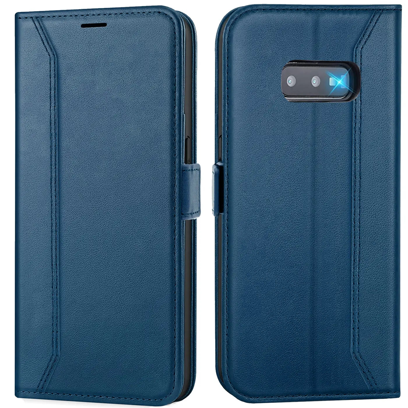 Blaue Leder-Klapphülle, Vorder- und Rückansicht, für Samsung Galaxy S10e