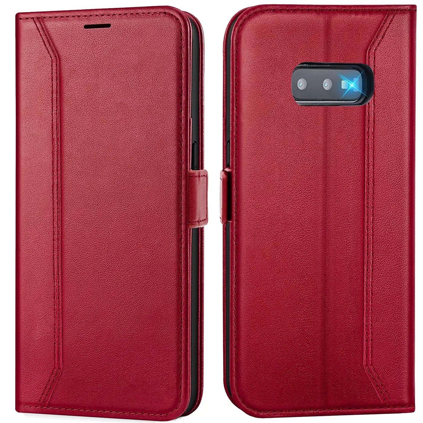 Rote Leder-Klapphülle, Vorder- und Rückansicht, für Samsung Galaxy S10e