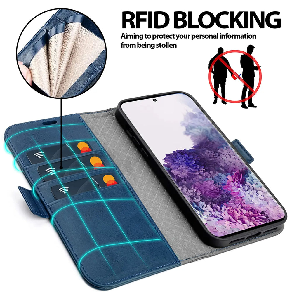 Samsung Galaxy S20 Klapphülle im Lederlook mit RFID Block in Blau