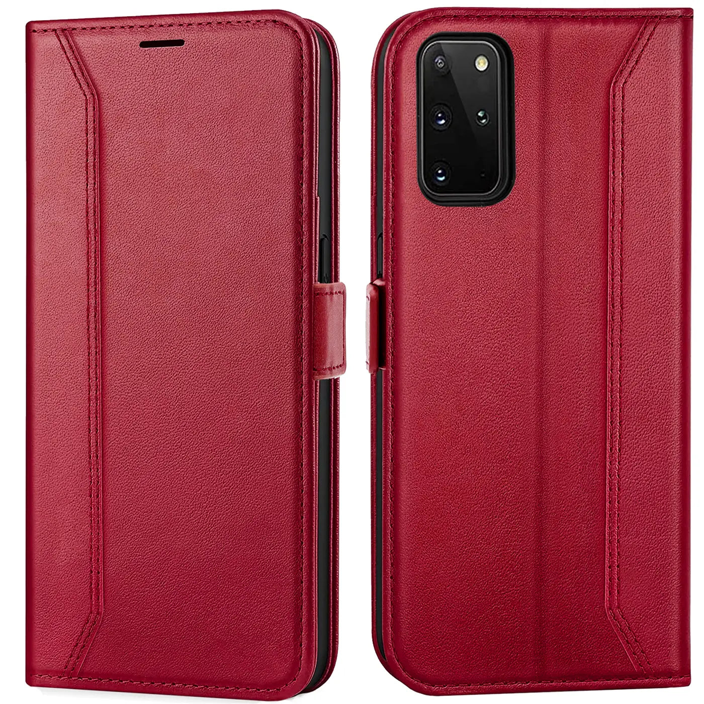 Rote Leder-Klapphülle, Vorder- und Rückansicht, für Samsung Galaxy S20 Plus