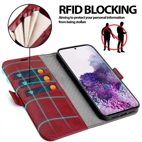 Samsung Galaxy S20 Klapphülle im Lederlook mit RFID Block in Rot
