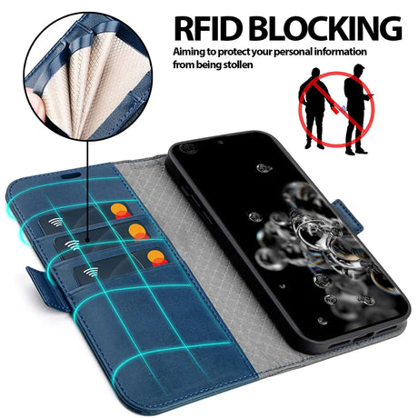 Samsung Galaxy S20 Ultra Klapphülle im Lederlook mit RFID Block in Blau