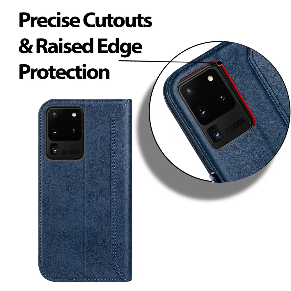 Samsung Galaxy S20 Ultra Klapphülle im Lederlook mit RFID Block in Blau