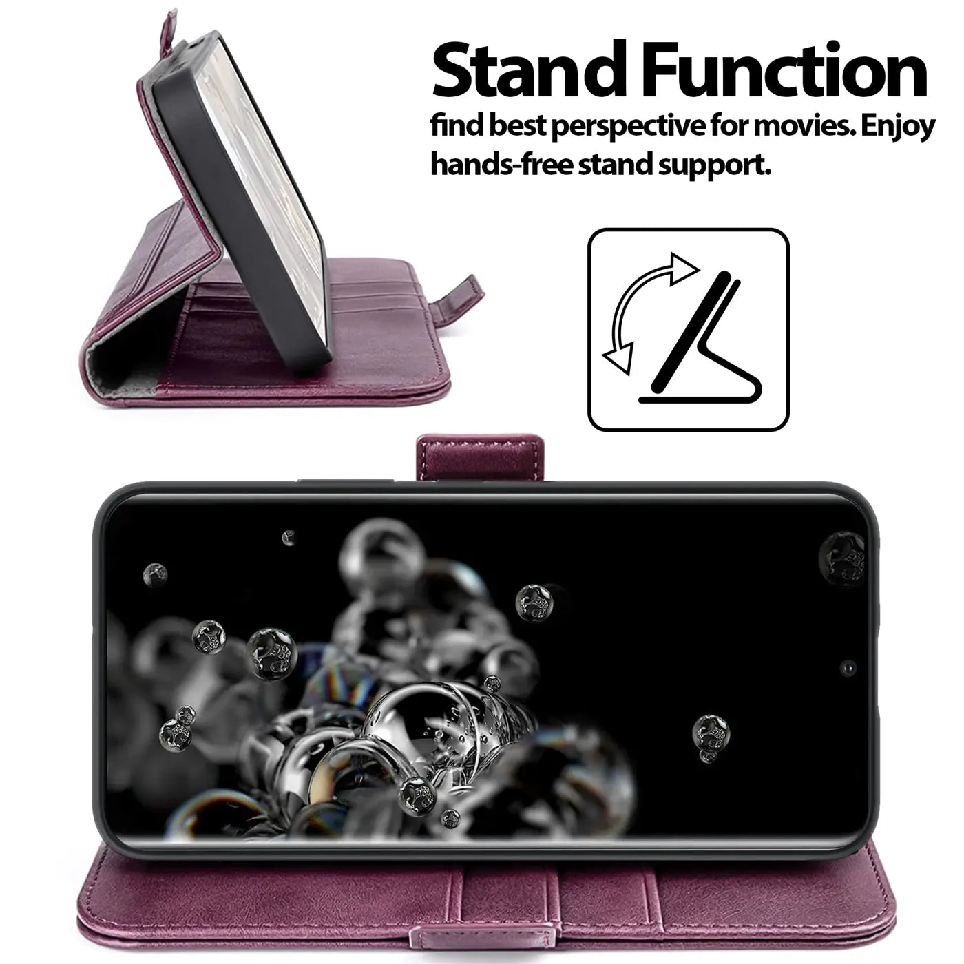 Dunkelrote Kunstleder-Klapphülle mit Ständerfunktion für Samsung Galaxy S20 Ultra.