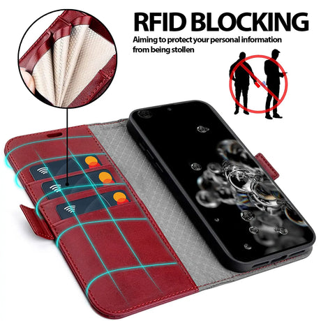 Samsung Galaxy S20 Ultra Klapphülle im Lederlook mit RFID Block in Rot