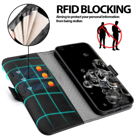 Samsung Galaxy S20 Ultra Klapphülle im Lederlook mit RFID Block in Schwarz
