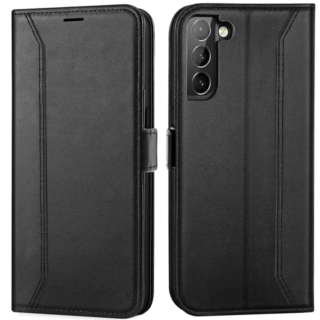 Samsung Galaxy S21 FE Klapphülle im Lederlook mit RFID Block in Schwarz