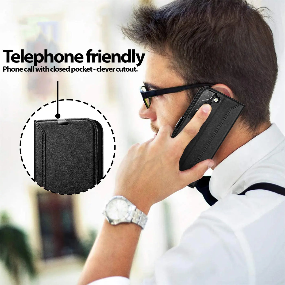 Samsung Galaxy S21 FE Klapphülle im Lederlook mit RFID Block in Schwarz