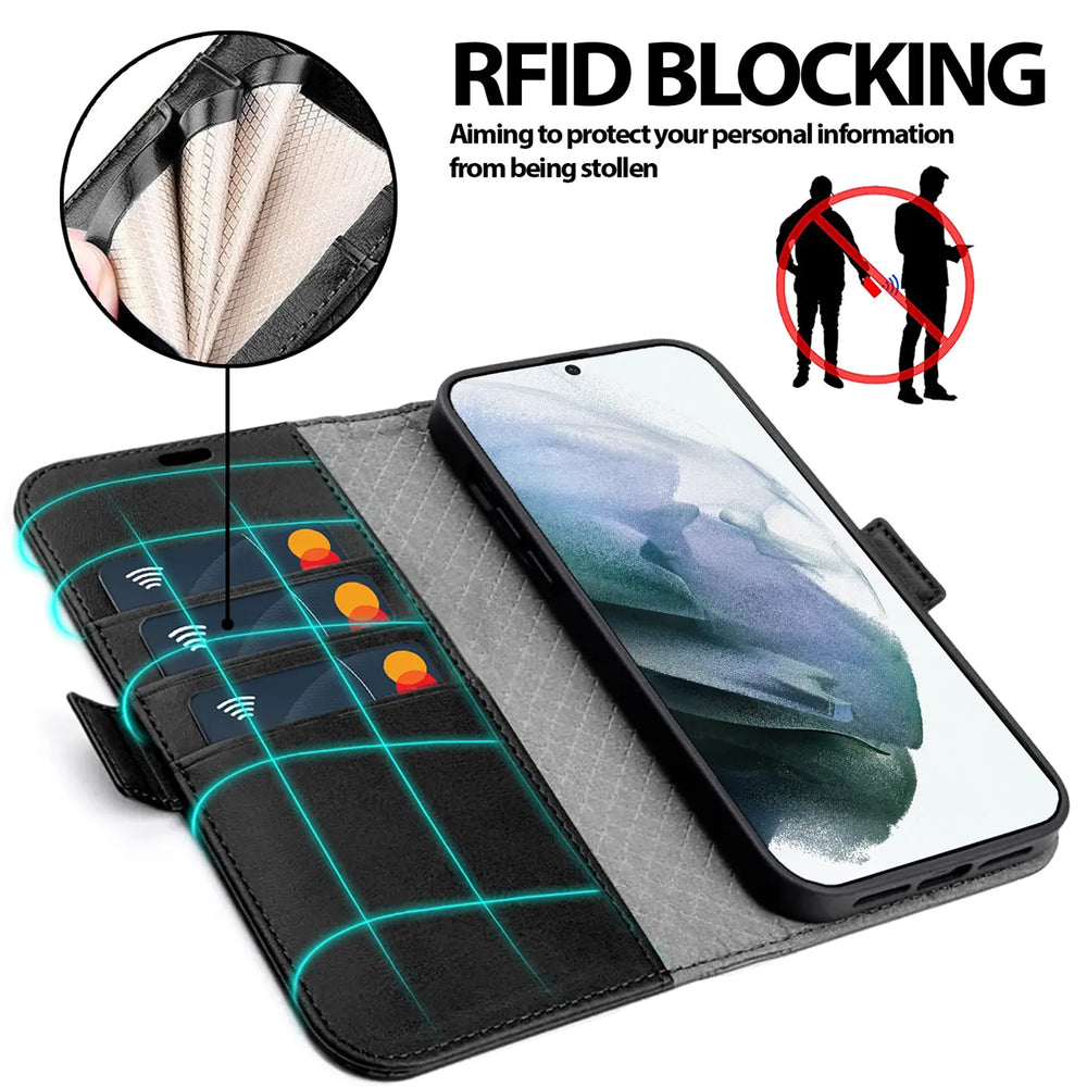 Samsung Galaxy S21 Klapphülle im Lederlook mit RFID Block in Schwarz