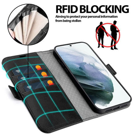 Samsung Galaxy S21 Klapphülle im Lederlook mit RFID Block in Schwarz