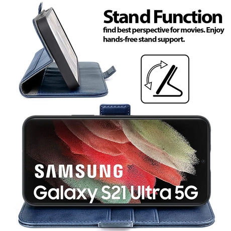 Samsung Galaxy S21 Ultra Klapphülle im Lederlook mit RFID Block in Blau