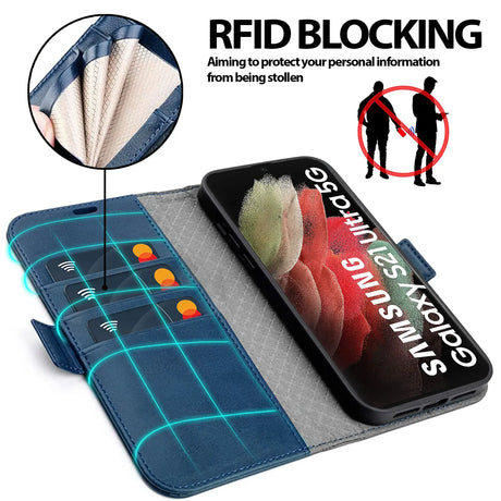 Samsung Galaxy S21 Ultra Klapphülle im Lederlook mit RFID Block in Blau