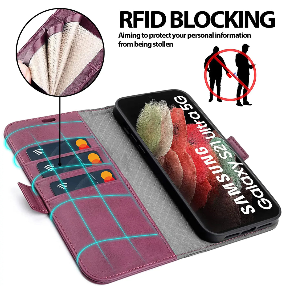 Samsung Galaxy S21 Ultra Klapphülle im Lederlook mit RFID Block in Lila