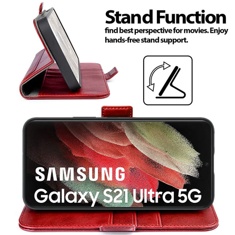 Samsung Galaxy S21 Ultra Klapphülle im Lederlook mit RFID Block in Rot