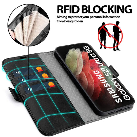 Samsung Galaxy S21 Ultra Klapphülle im Lederlook mit RFID Block in Schwarz