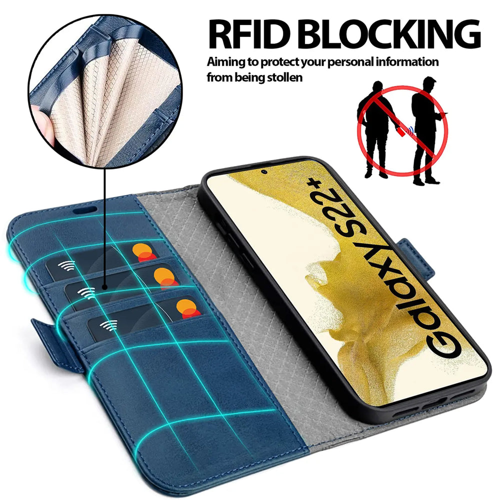Samsung Galaxy S22 Plus Klapphülle im Lederlook mit RFID Block in Blau