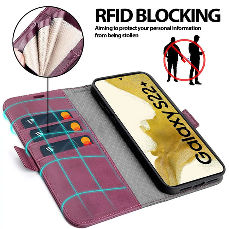 Samsung Galaxy S22 Plus Klapphülle im Lederlook mit RFID Block in Lila