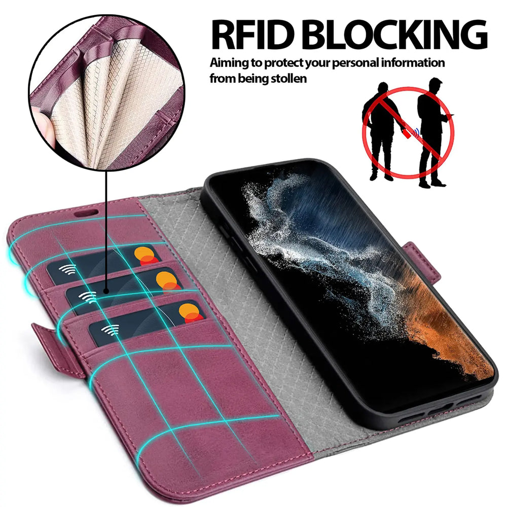 Samsung Galaxy S22 Ultra Klapphülle im Lederlook mit RFID Block in Lila