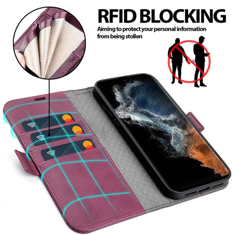 Samsung Galaxy S22 Ultra Klapphülle im Lederlook mit RFID Block in Lila