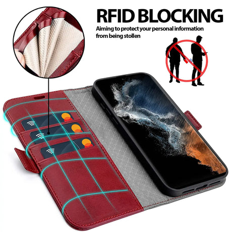 Samsung Galaxy S22 Ultra Klapphülle im Lederlook mit RFID Block in Rot
