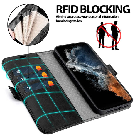 Samsung Galaxy S22 Ultra Klapphülle im Lederlook mit RFID Block in Schwarz