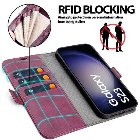 Samsung Galaxy S23 Klapphülle im Lederlook mit RFID Block in Lila