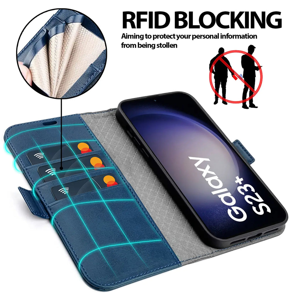 Samsung Galaxy S23 Plus Klapphülle im Lederlook mit RFID Block in Blau
