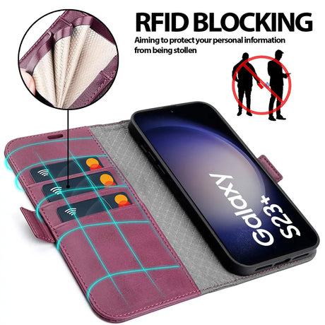 Samsung Galaxy S23 Plus Klapphülle im Lederlook mit RFID Block in Lila
