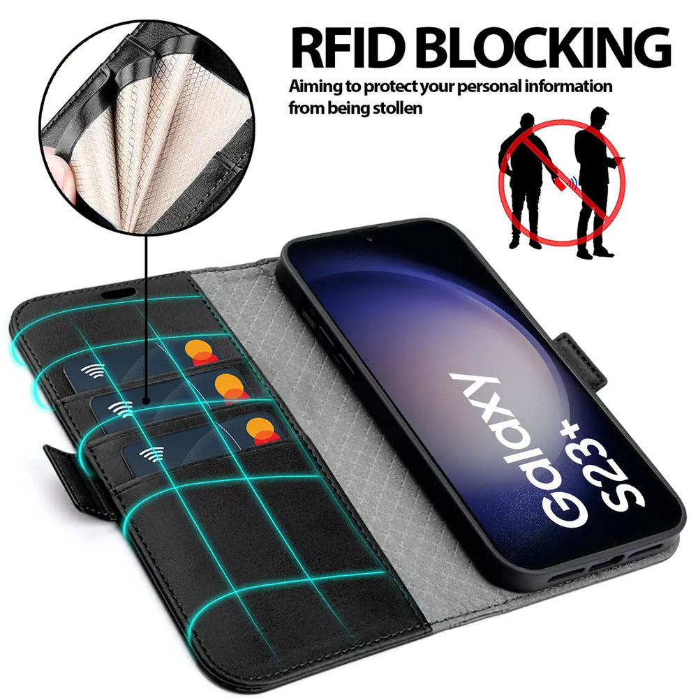 Samsung Galaxy S23 Plus Klapphülle im Lederlook mit RFID Block in Schwarz