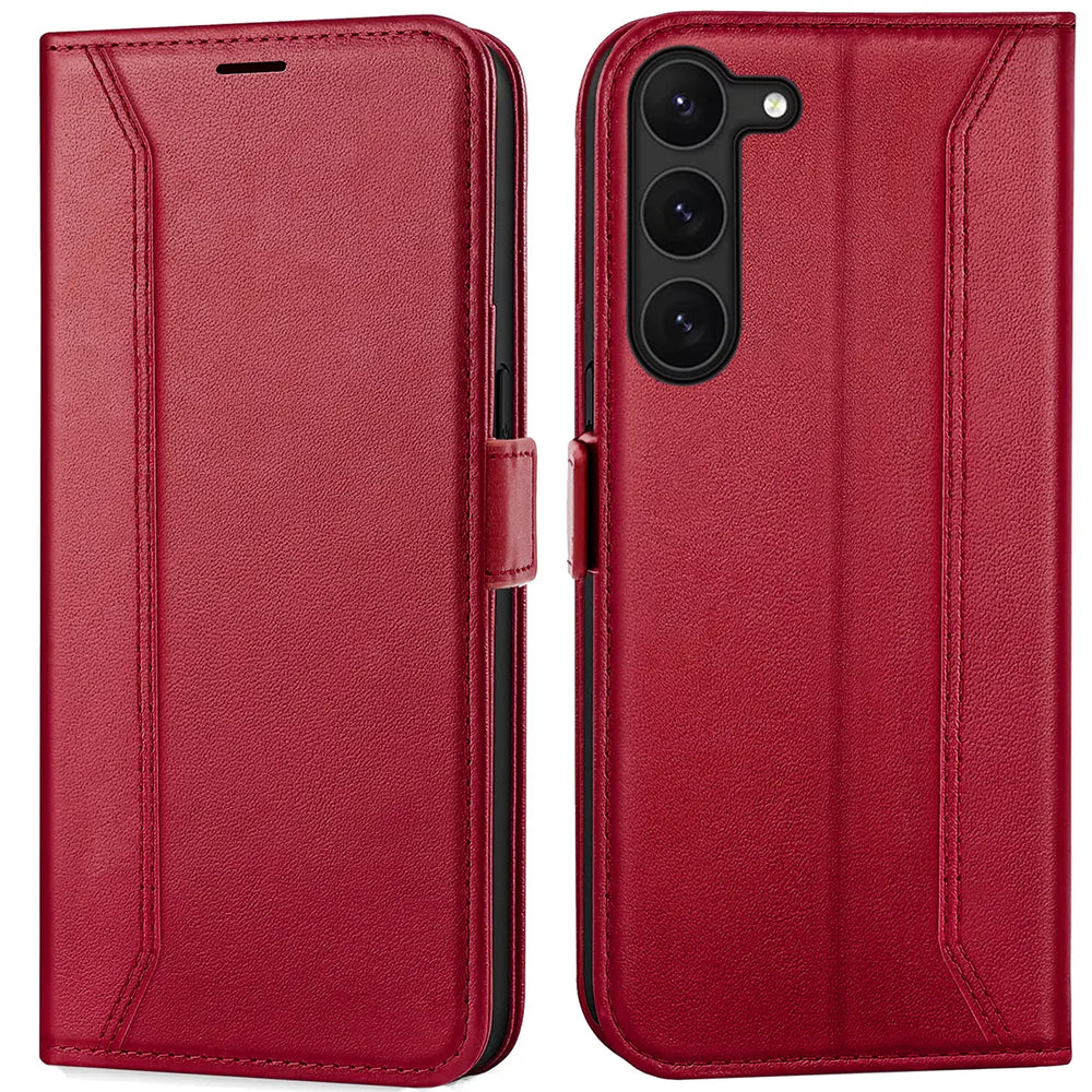 Samsung Galaxy S23 Klapphülle im Lederlook mit RFID Block in Rot