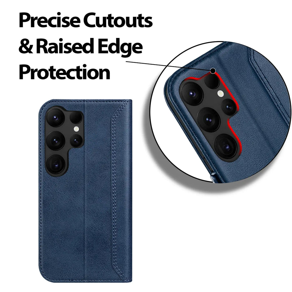 Samsung Galaxy S23 Ultra Klapphülle im Lederlook mit RFID Block in Blau