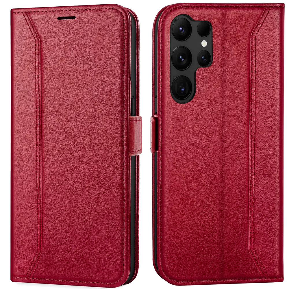 Samsung Galaxy S23 Ultra Klapphülle im Lederlook mit RFID Block in Rot