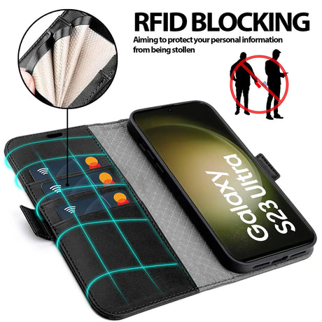 Samsung Galaxy S23 Ultra Klapphülle im Lederlook mit RFID Block in Schwarz