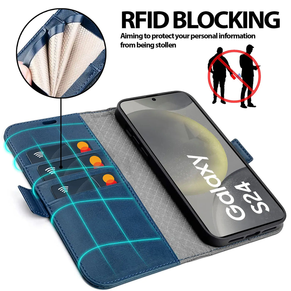Samsung Galaxy S24 FE Klapphülle im Lederlook mit RFID Block in Blau