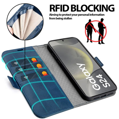 Samsung Galaxy S24 FE Klapphülle im Lederlook mit RFID Block in Blau