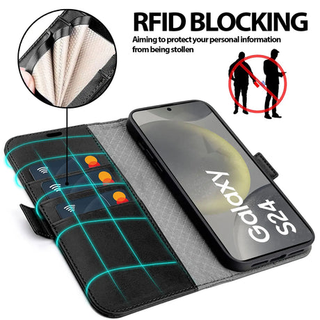 Samsung Galaxy S24 FE Klapphülle im Lederlook mit RFID Block in Schwarz
