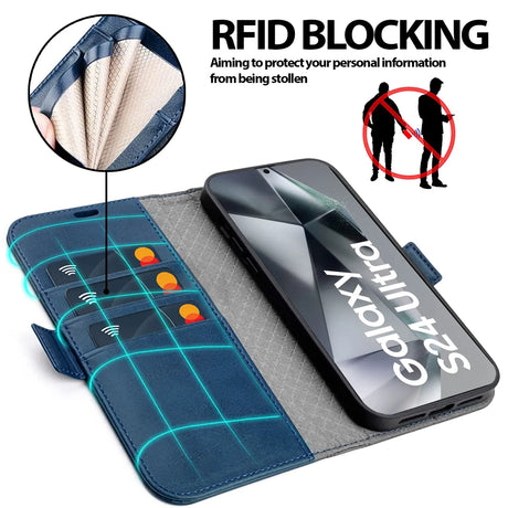 Samsung Galaxy S24 Ultra Klapphülle im Lederlook mit RFID Block in Blau