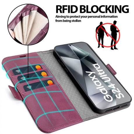 Samsung Galaxy S24 Ultra Klapphülle im Lederlook mit RFID Block in Lila
