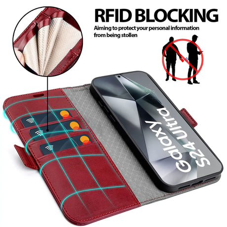 Samsung Galaxy S24 Ultra Klapphülle im Lederlook mit RFID Block in Rot