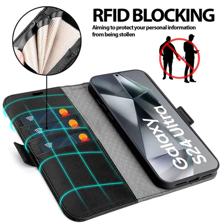 Samsung Galaxy S24 Ultra Klapphülle im Lederlook mit RFID Block in Schwarz