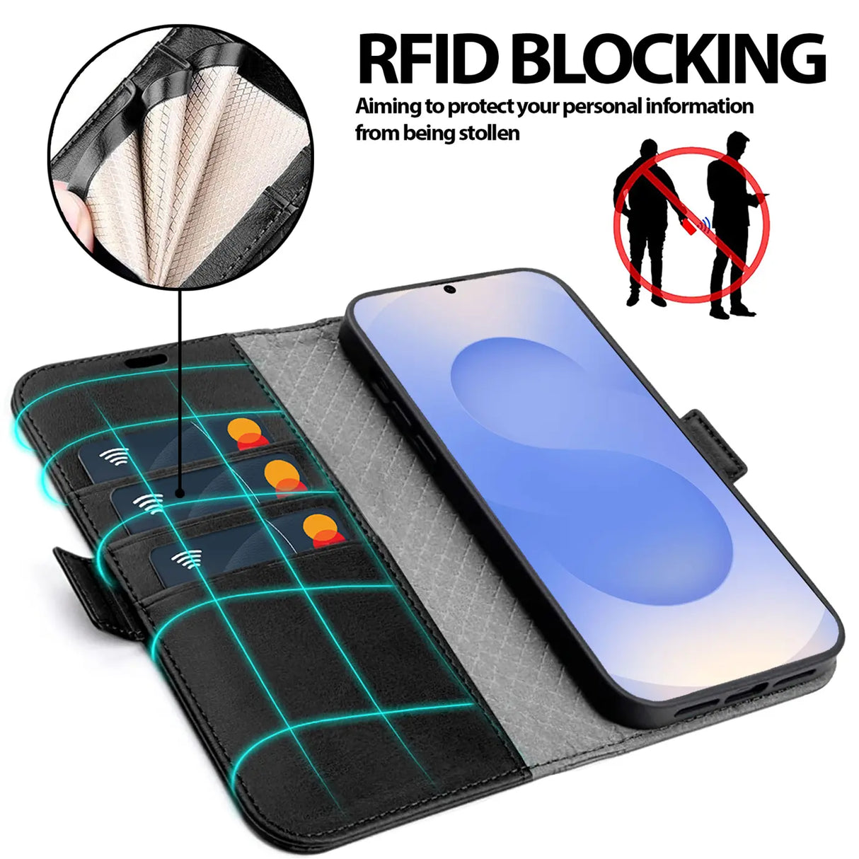 Samsung Galaxy S25 Edge Klapphülle im Lederlook mit RFID Block in Schwarz