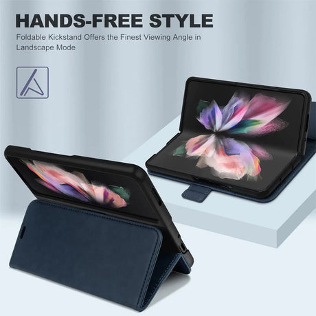 Samsung Galaxy Z FOLD 3 Klapphülle im Lederlook mit RFID Block in Blau
