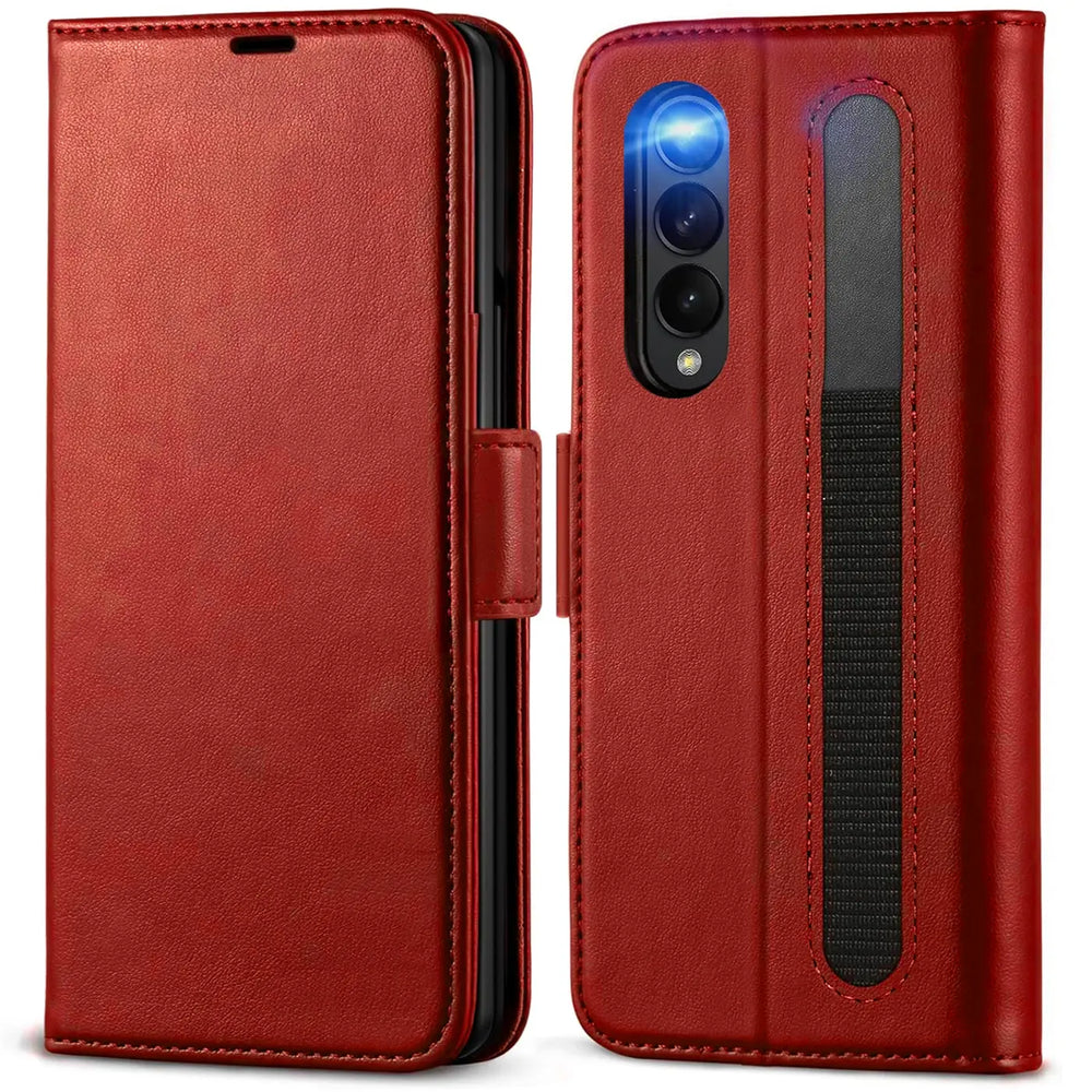 Samsung Galaxy Z FOLD 3 Klapphülle im Lederlook mit RFID Block in Rot