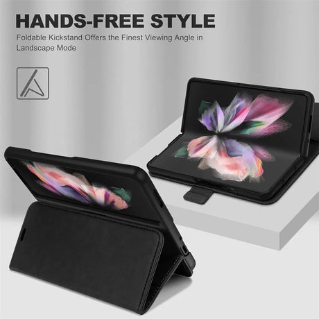 Samsung Galaxy Z FOLD 3 Klapphülle im Lederlook mit RFID Block in Schwarz